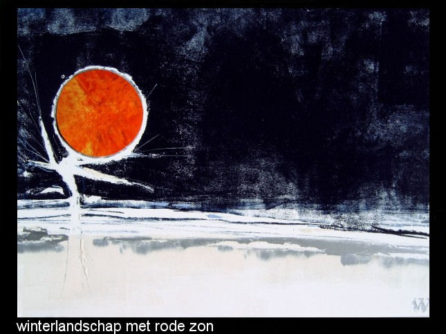 winterlandschap met rode zon